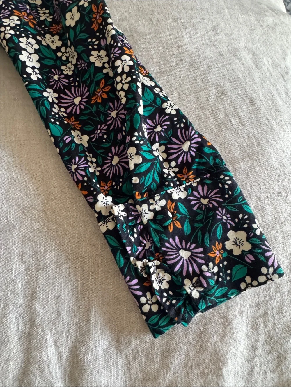 Zara Multicolored Floral Printed Lace Trim Collar Top Size S